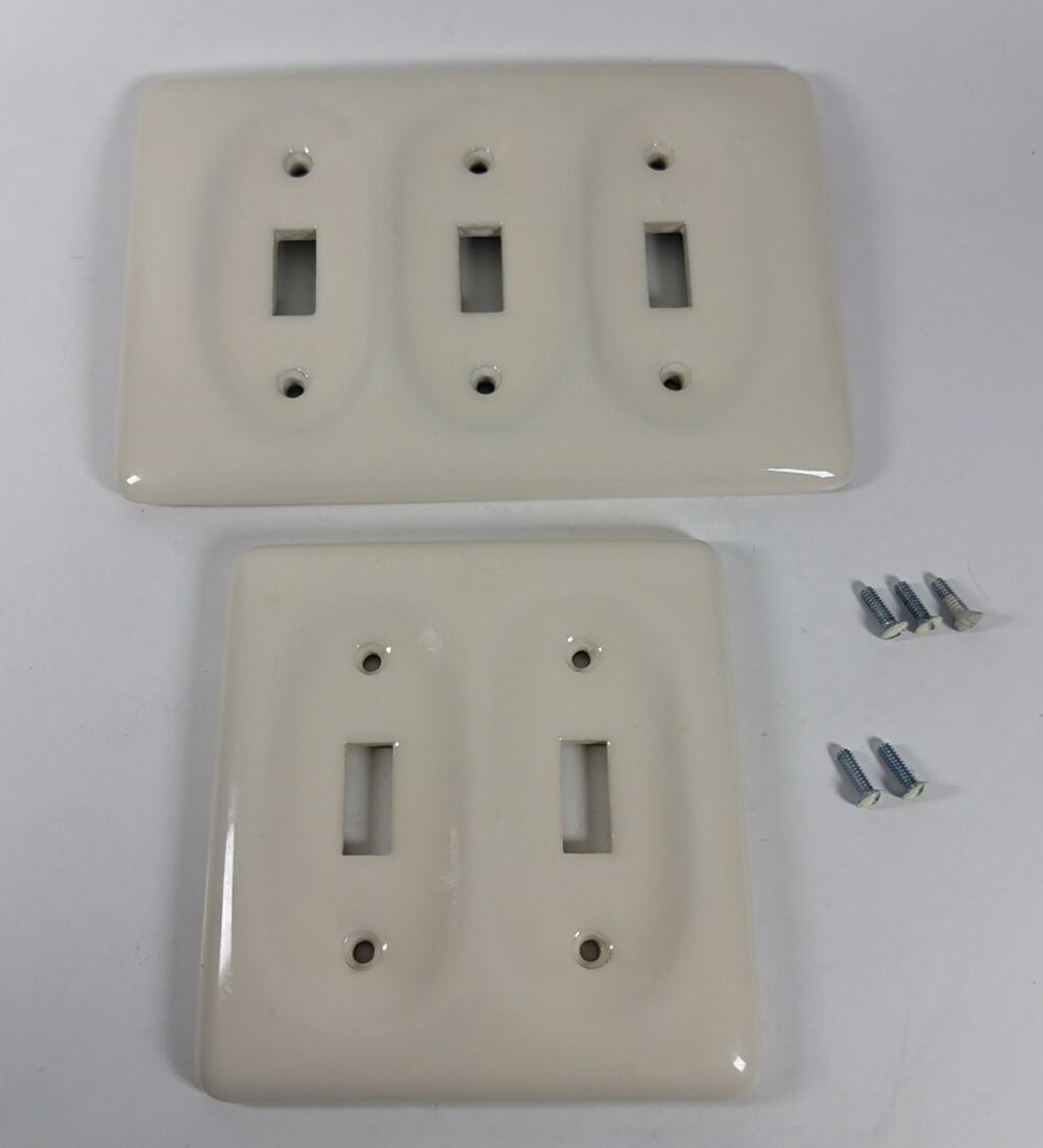 Off White Ceramic 3 & 2 Toggle Light Switch Covers with Screws